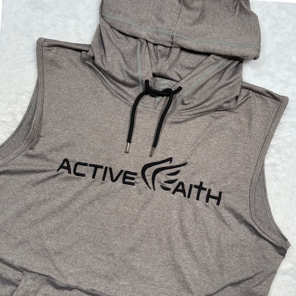 Active Faith Sleeveless Hoodie Men XL Heathered Brown Zip Performance Gym Vest